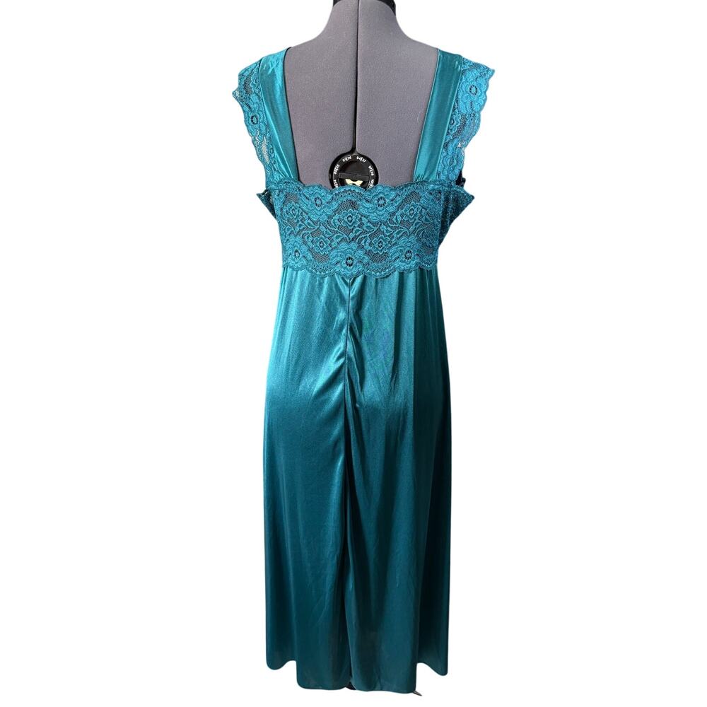 Vintage Corna Teal Satin Lace Nightgown Negligee XXXL 3X - Picture 5 of 9